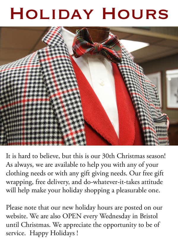 Holiday Hours Just a friendly reminder that the annual Downtown Holiday Open House is tonight from 5 - 8 pm!